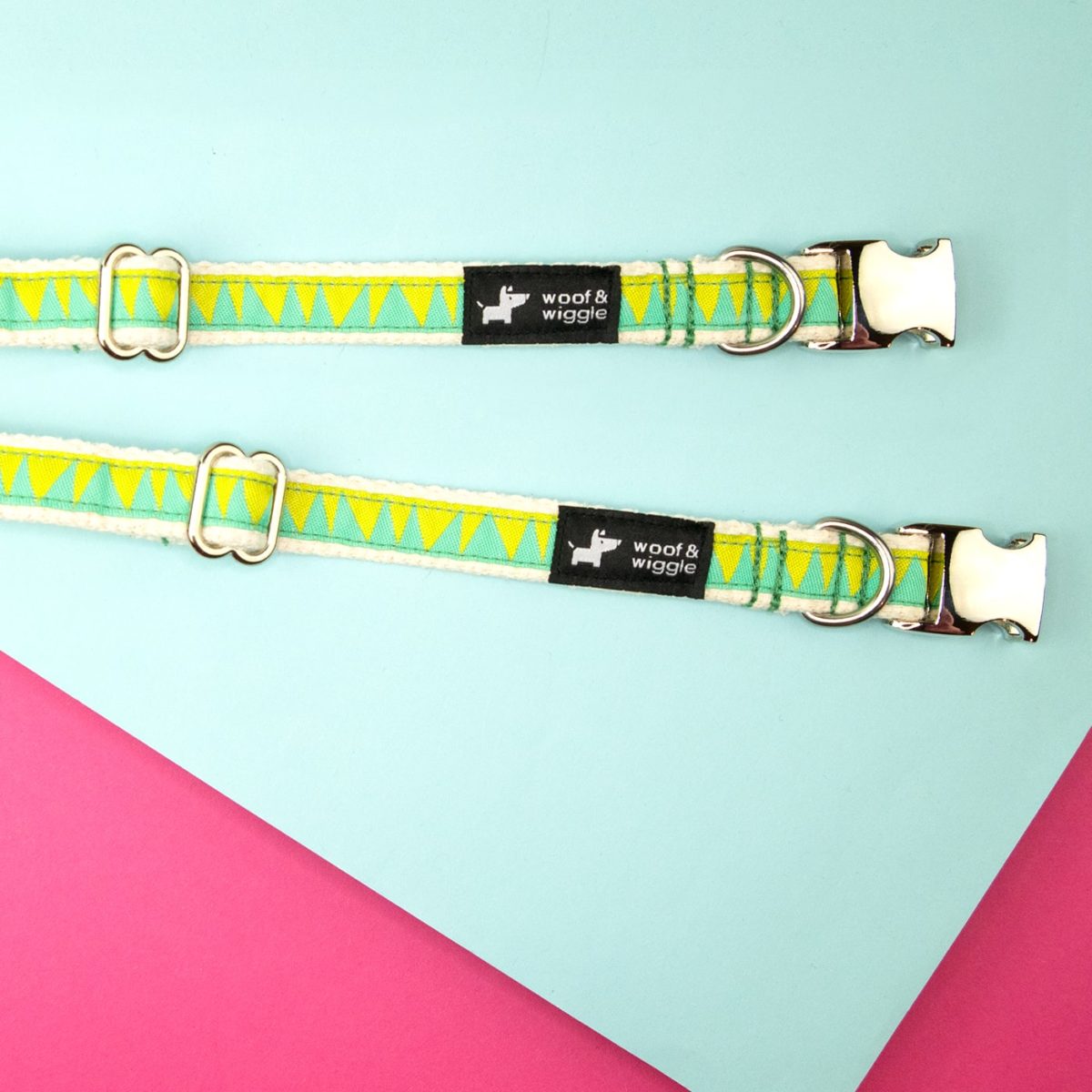 Dog collar with yellow-green pattern from woof & wiggle