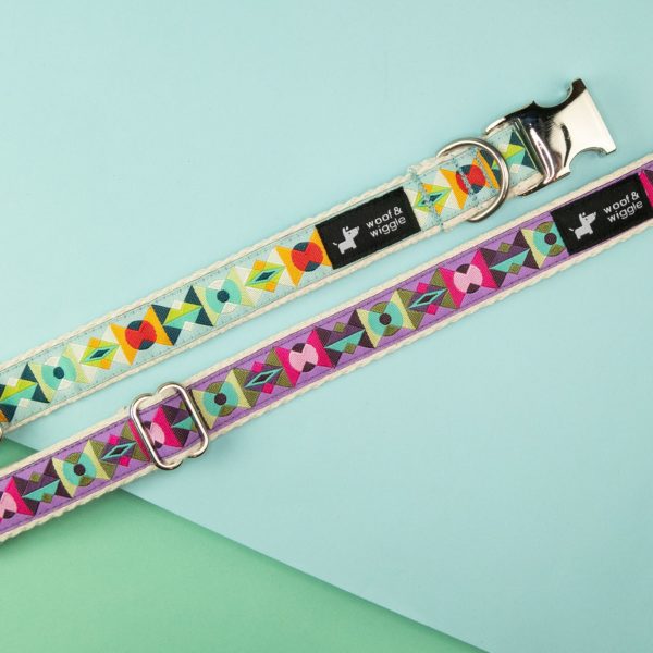 Dog collar with colorful geometric shapes