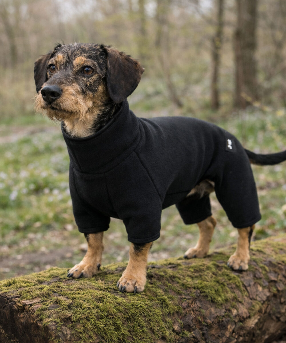 Hunde Onesie Polartec Pullover mit Beinchen in Schwarz