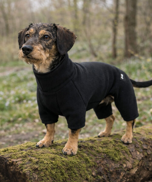 Hunde Onesie Polartec Pullover mit Beinchen in Schwarz