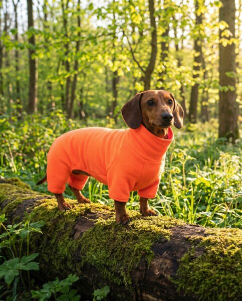 Hunde Onesie Polartec Pullover mit Beinchen in Neon Orange
