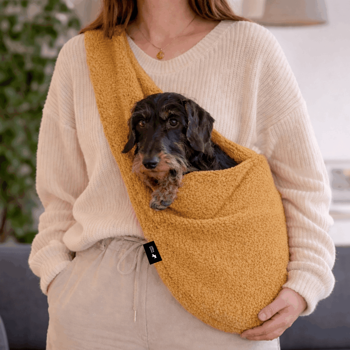 SnugPup Tragetuch für Hunde in "Bouclé Ocker"