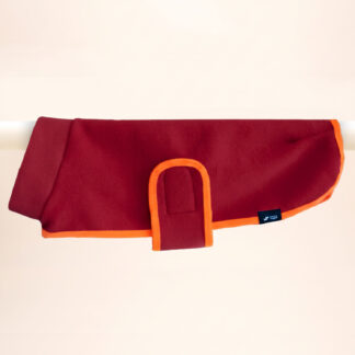 Hundemantel Polartec Wrap Rot mit Neon-Orangem Einfassband